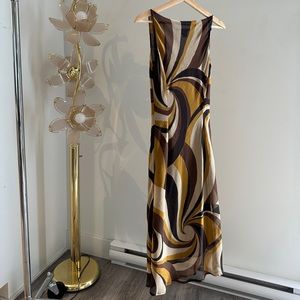 Abstract multi colour print cowl neck maxi dress.